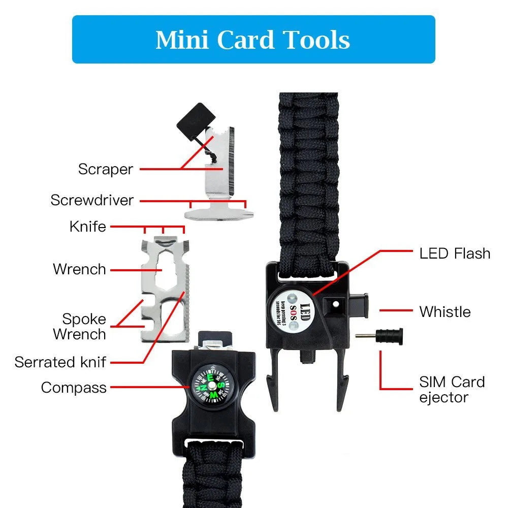 LED SOS Survival Bracelet with Compass & Whistle