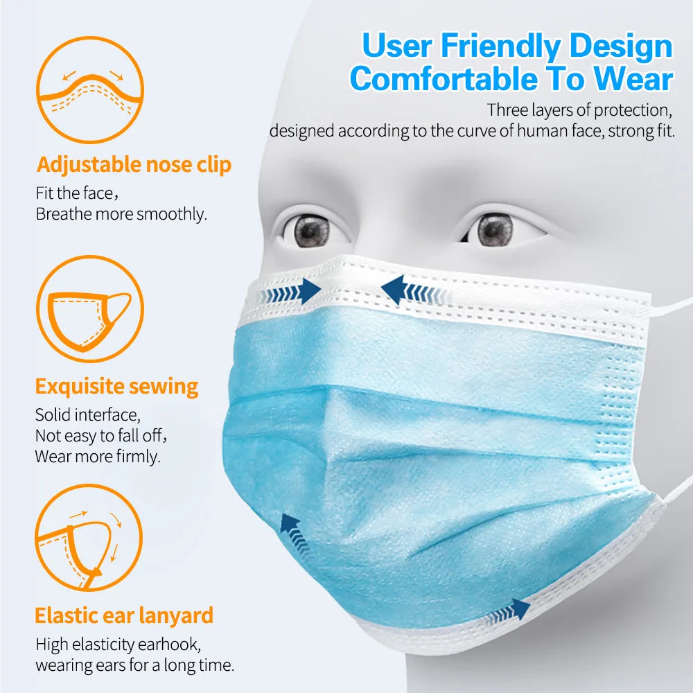 3-Layer Disposable Face Masks – Black