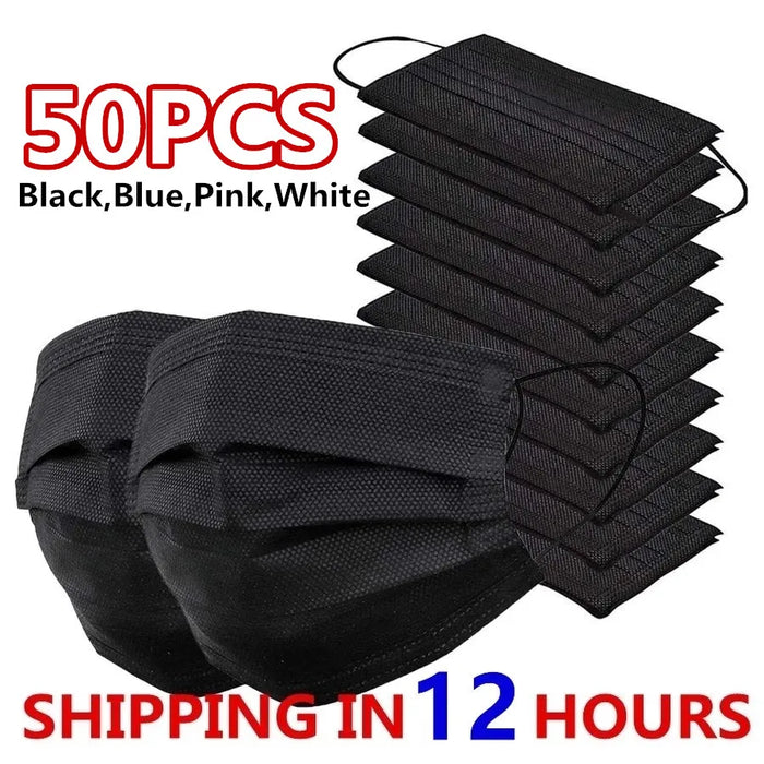 3-Layer Disposable Face Masks – Black