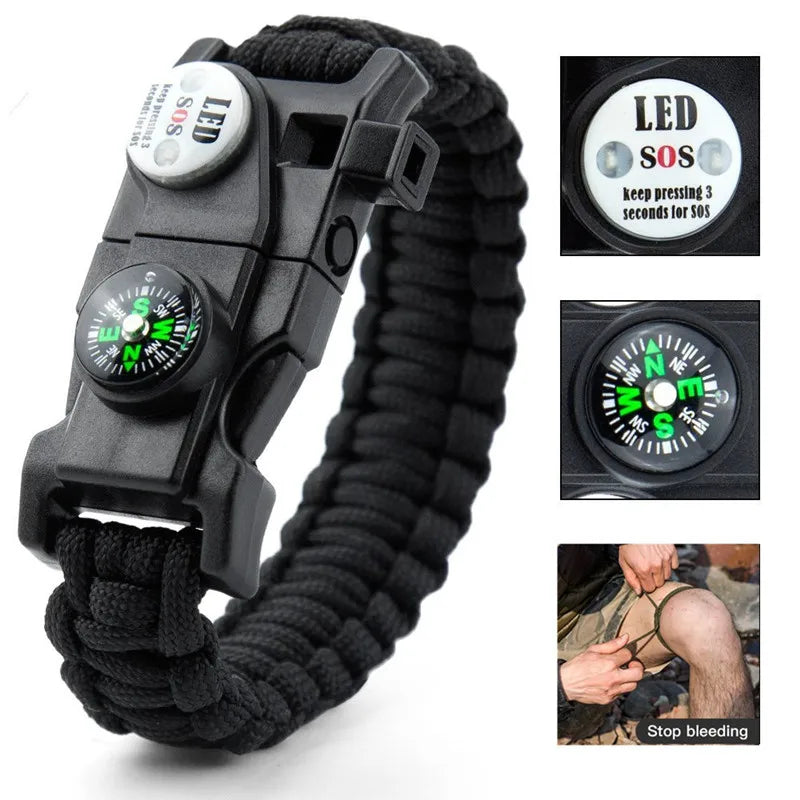 LED SOS Survival Bracelet with Compass & Whistle