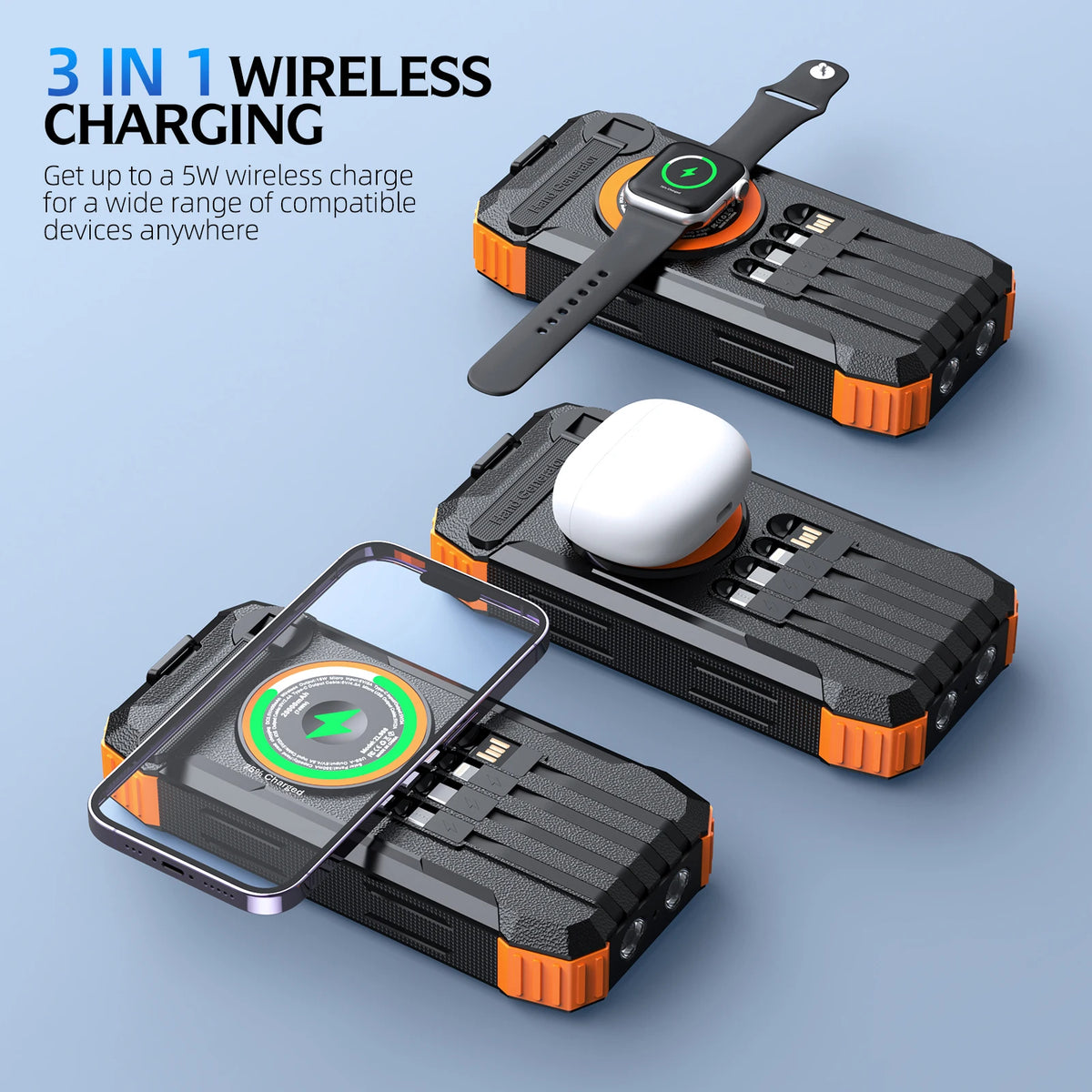 Solar Power Bank with Hand Crank & LED Light