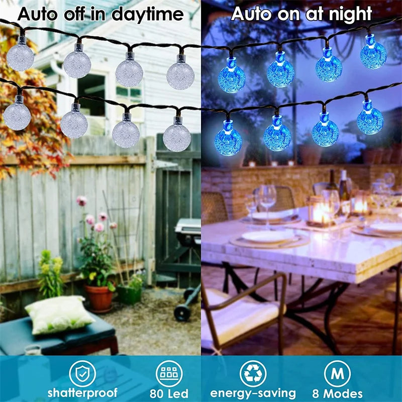 Solar String Lights Outdoor 200 Led Crystal Globe