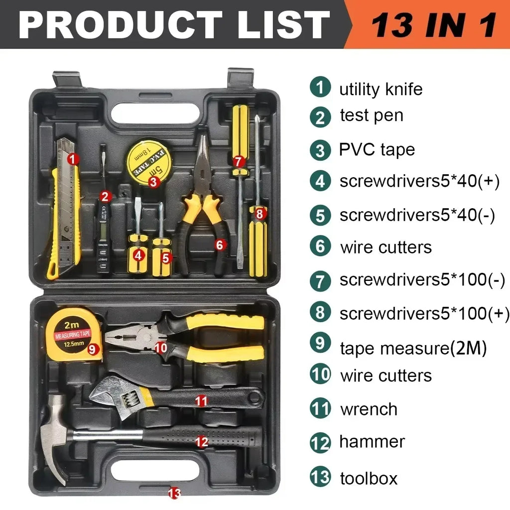 Household Hand Tool Set – Multi-Purpose Repair Kit with Toolbox