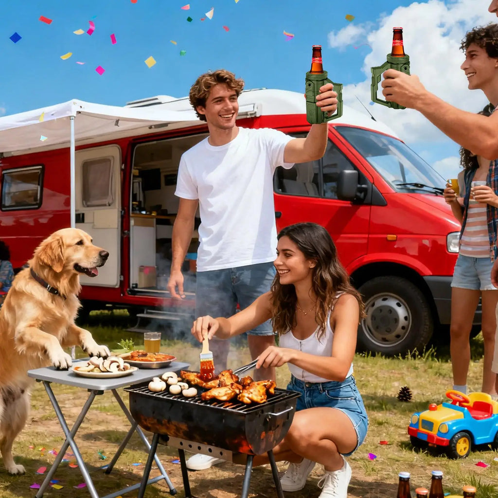 Insulated Beer Can & Bottle Cooler Non-Slip Handle Drink Holder for Camping Picnics Parties, Reusable Portable Sleeve