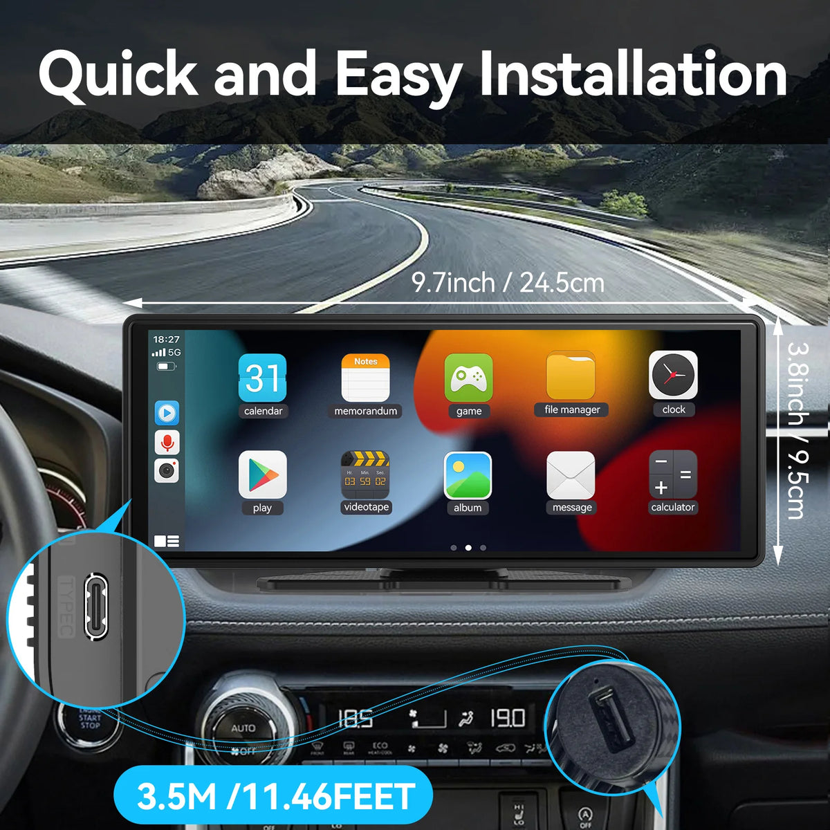 Universal Portable Wireless CarPlay & Android Auto Touchscreen