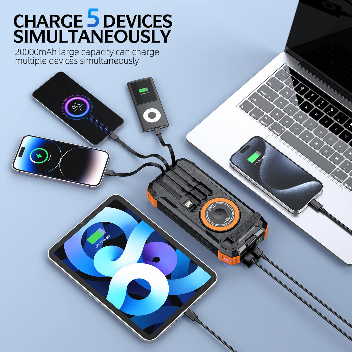 Solar Power Bank with Hand Crank & LED Light