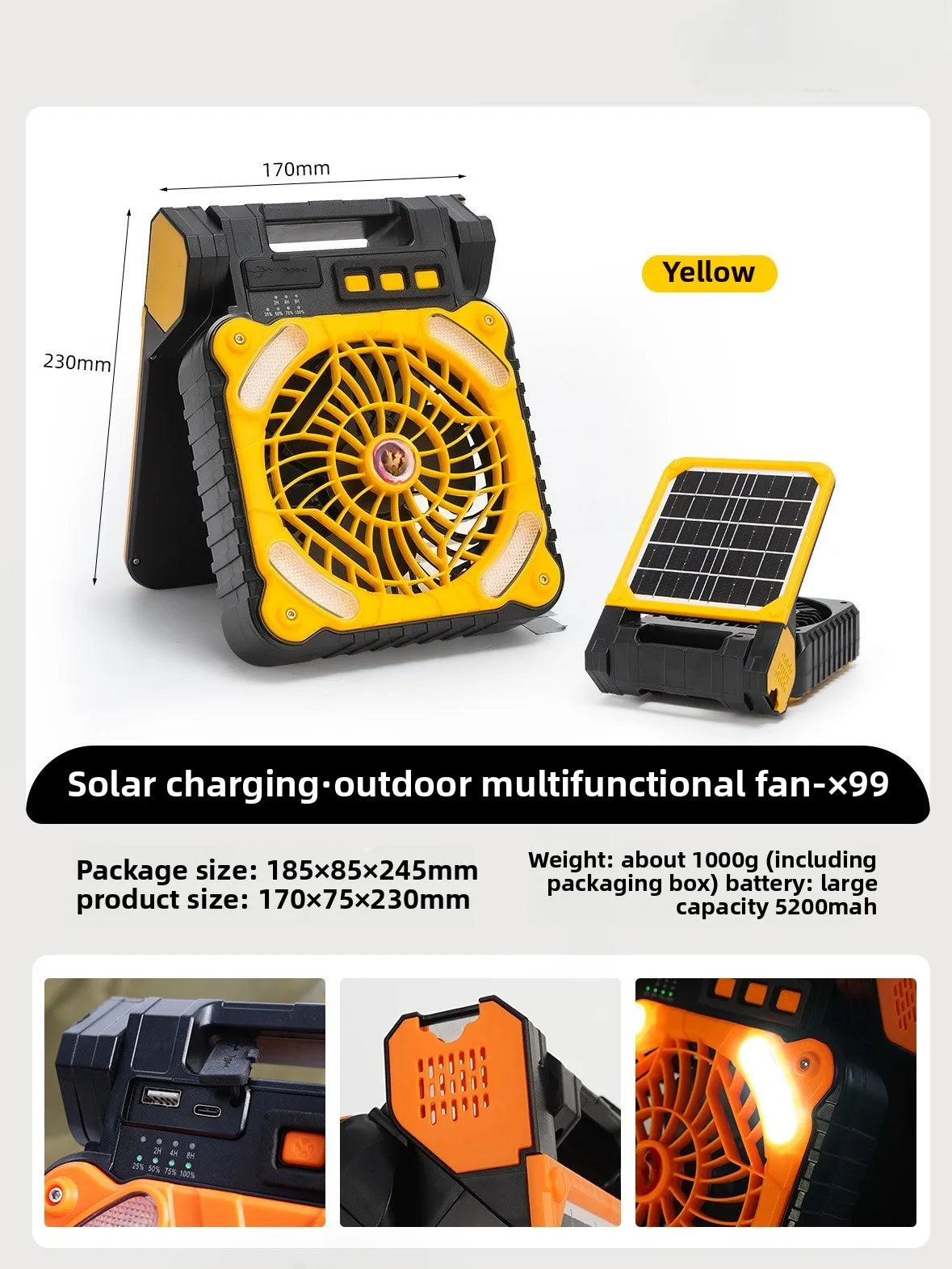 Portable Solar Camping Fan with LED Light