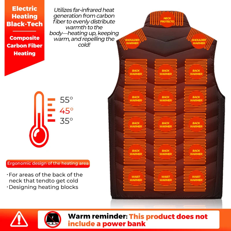 Men’s 26-Zone Heated Vest  Winter Thermal Waistcoat