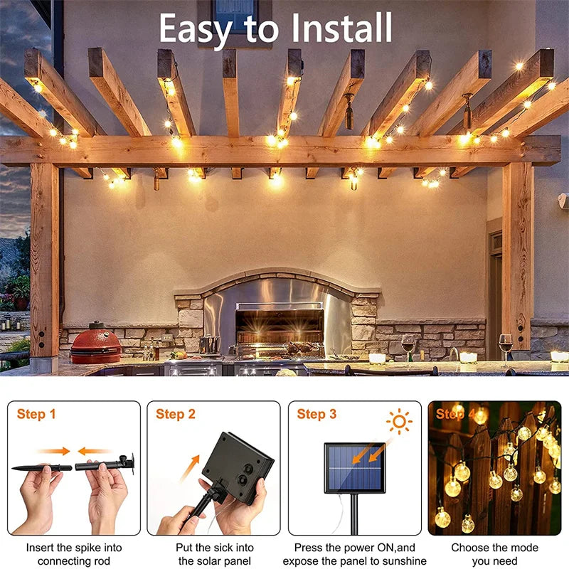 Solar String Lights Outdoor 200 Led Crystal Globe