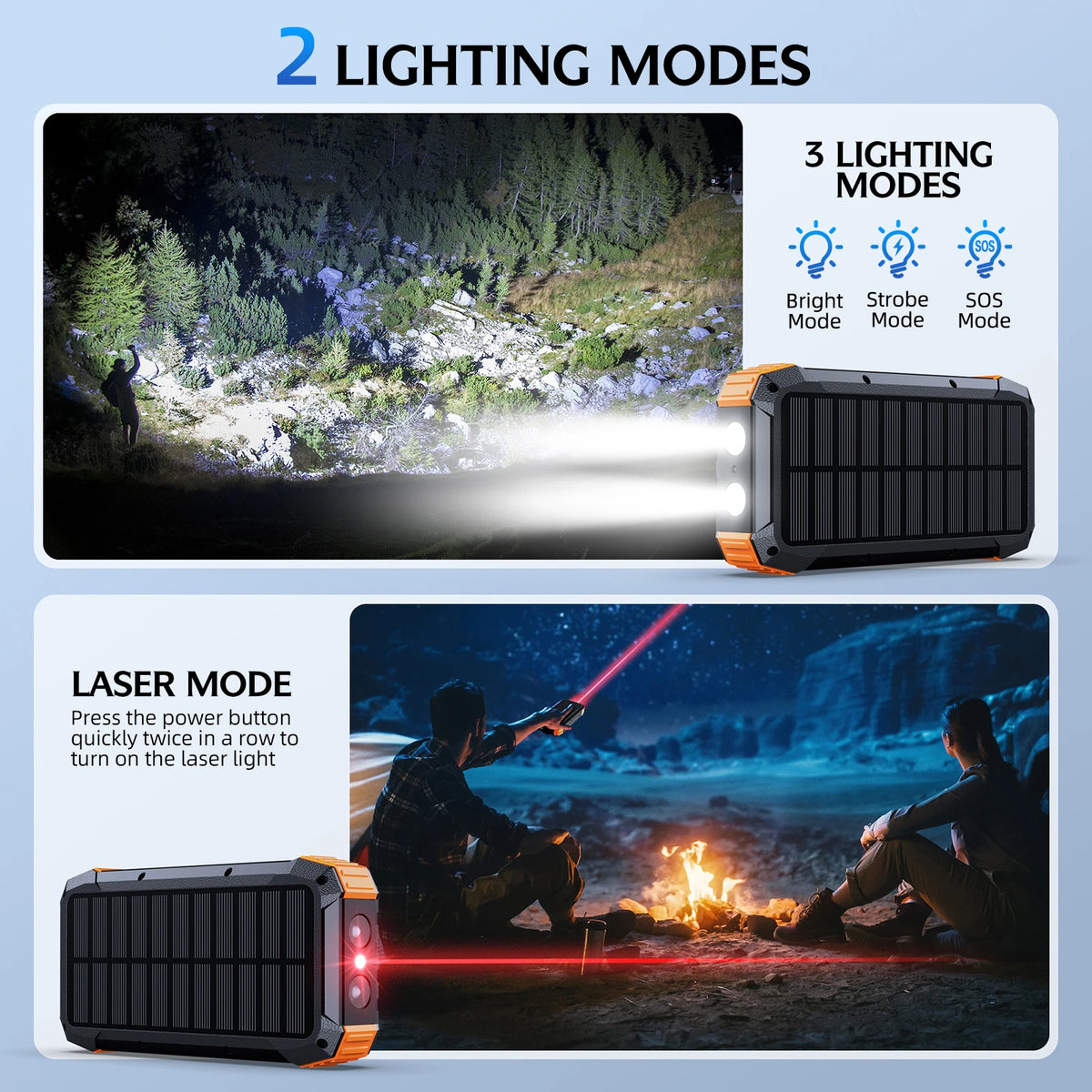 Solar Power Bank with Hand Crank & LED Light
