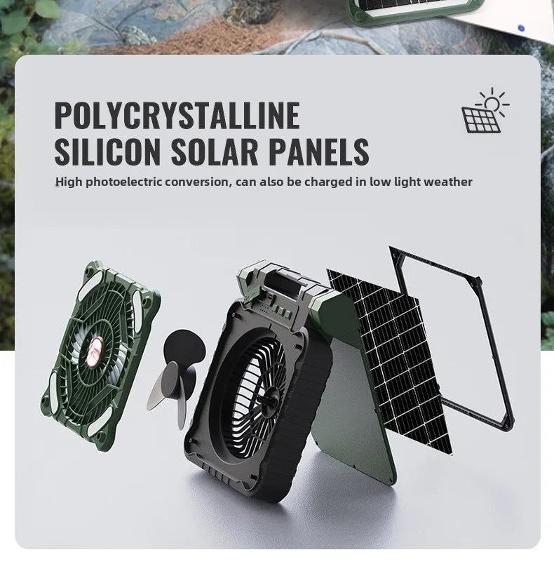 Portable Solar Camping Fan with LED Light