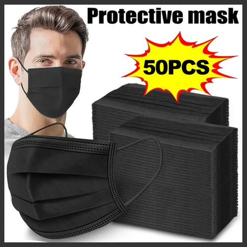 3-Layer Disposable Face Masks – Black