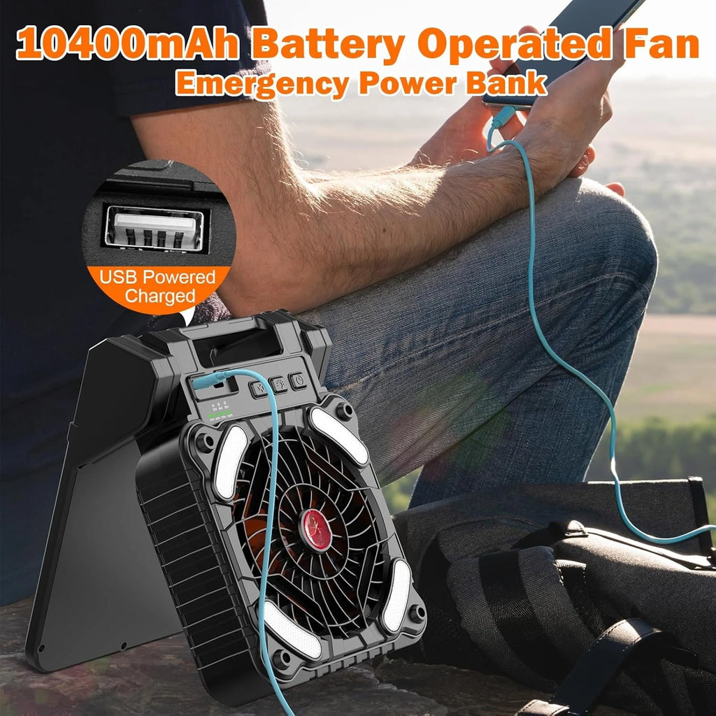Portable Solar Camping Fan with LED Light