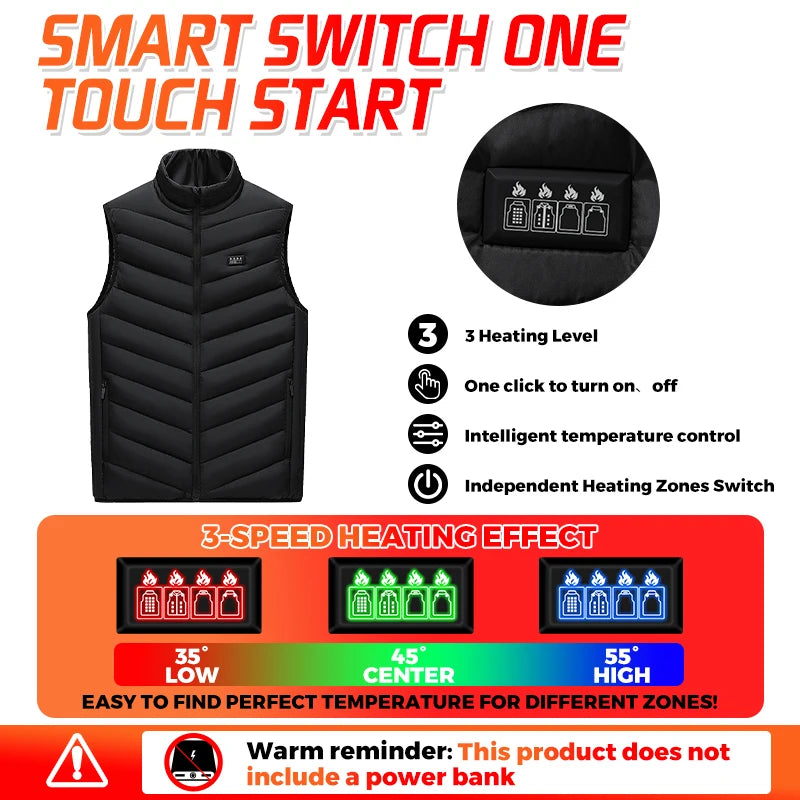 Men’s 26-Zone Heated Vest  Winter Thermal Waistcoat