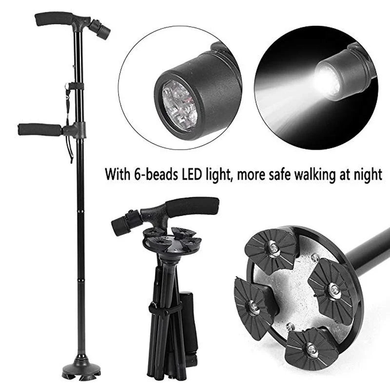 Folding Adjustable Walking Stick with Flashlight