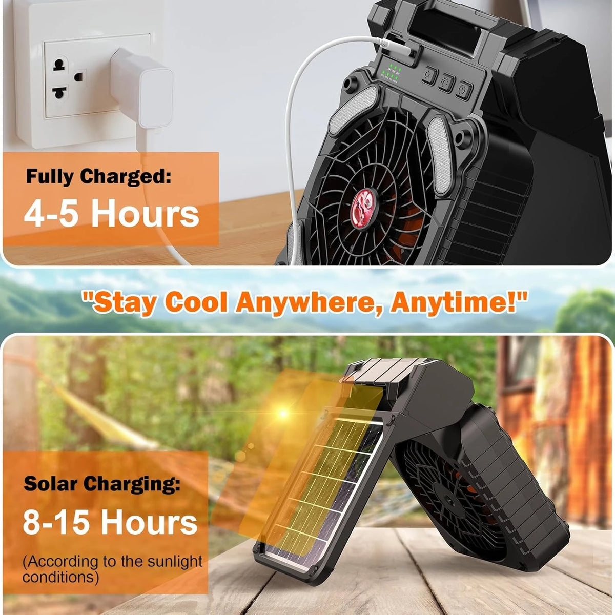 Portable Solar Camping Fan with LED Light