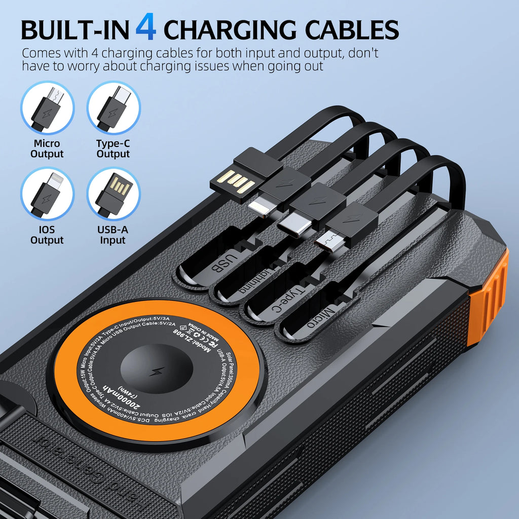 Solar Power Bank with Hand Crank & LED Light