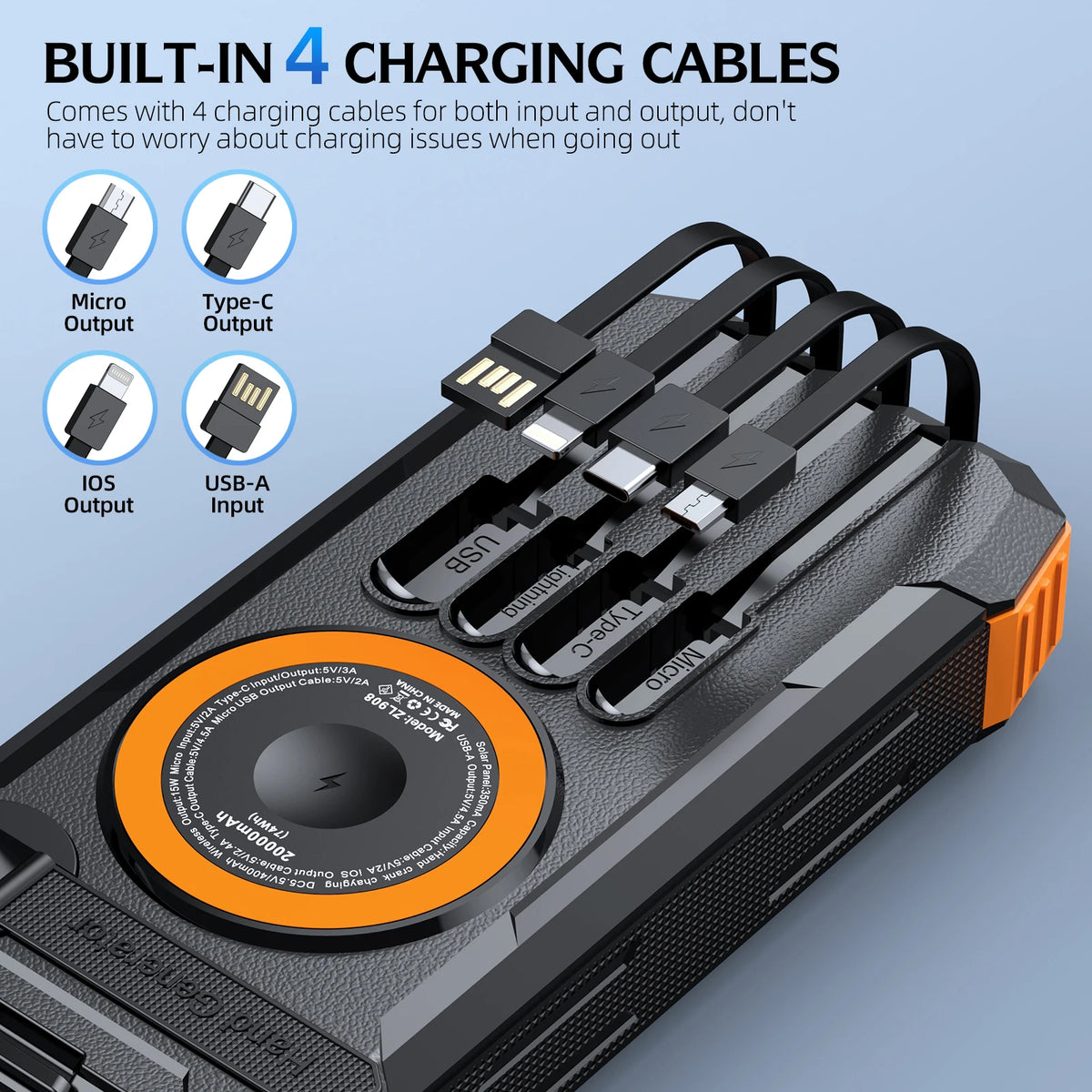 Solar Power Bank with Hand Crank & LED Light