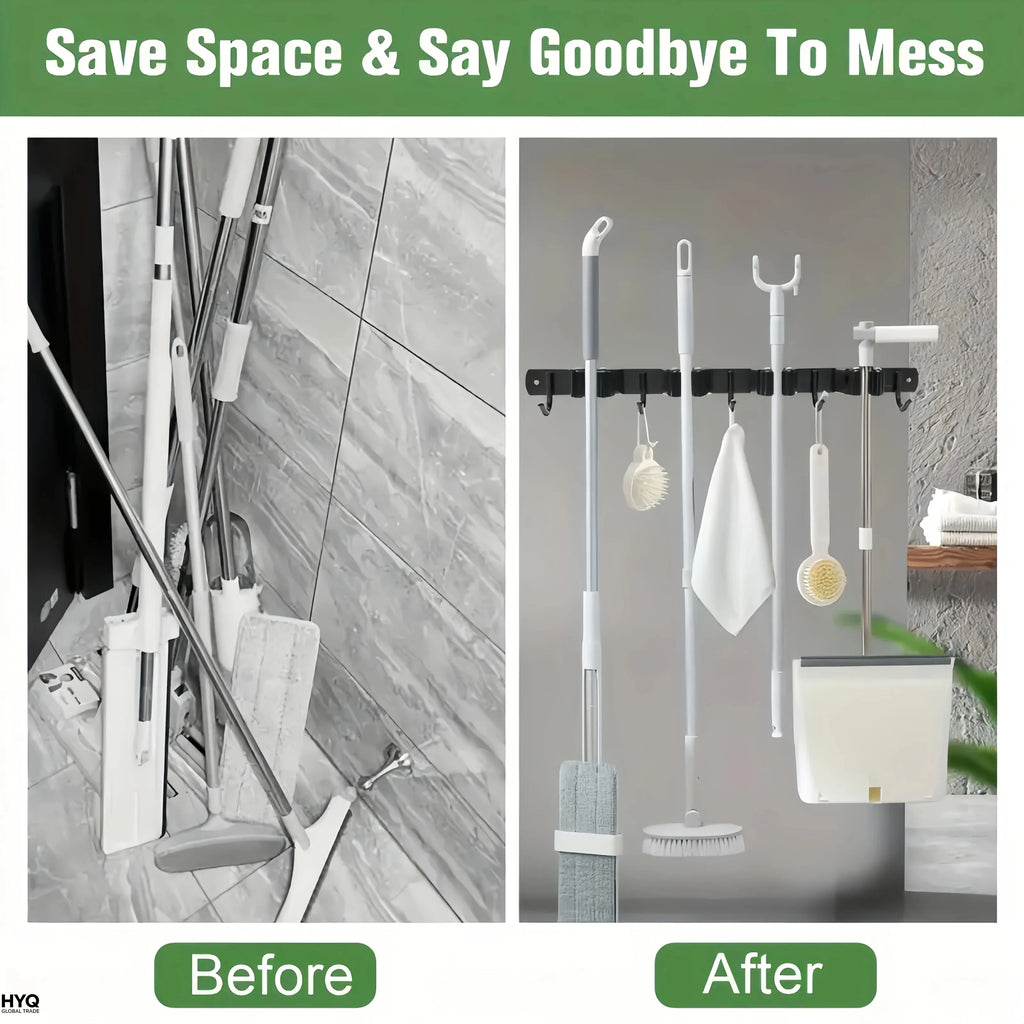 Heavy-Duty Wall-Mounted Tool Rack – 4 Slots & 5 Hooks