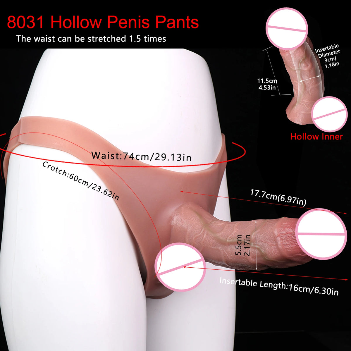 Realistic Silicone Hollow Dildo Pants