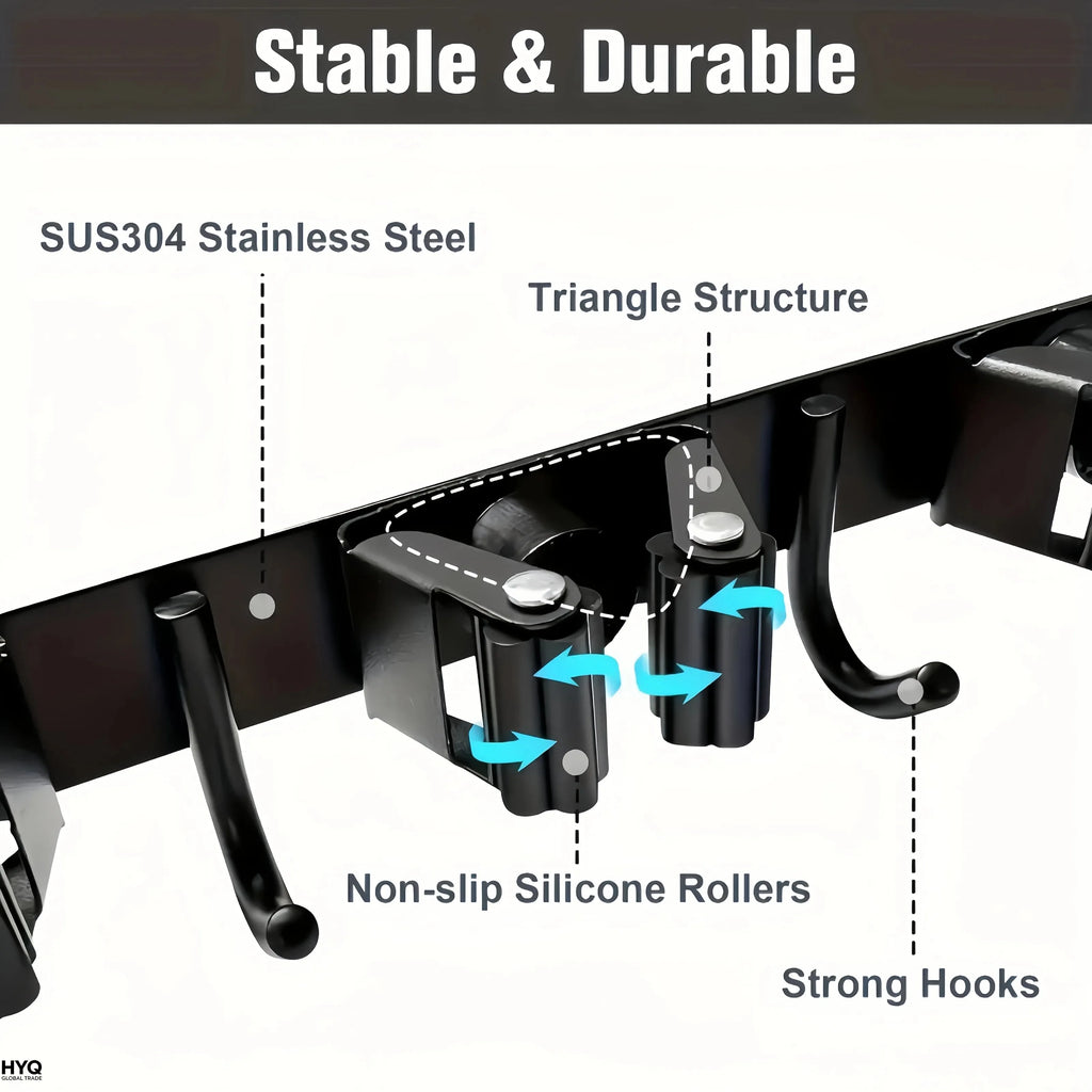 Heavy-Duty Wall-Mounted Tool Rack – 4 Slots & 5 Hooks