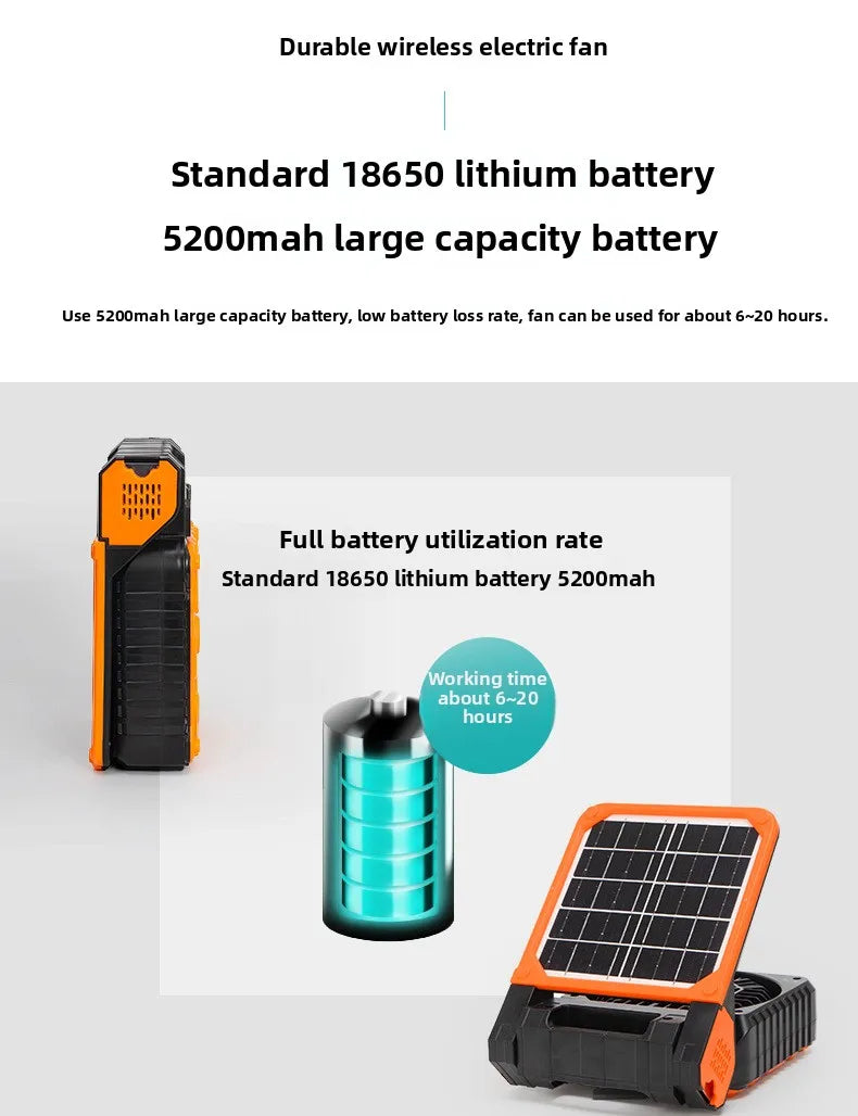 Portable Solar Camping Fan with LED Light