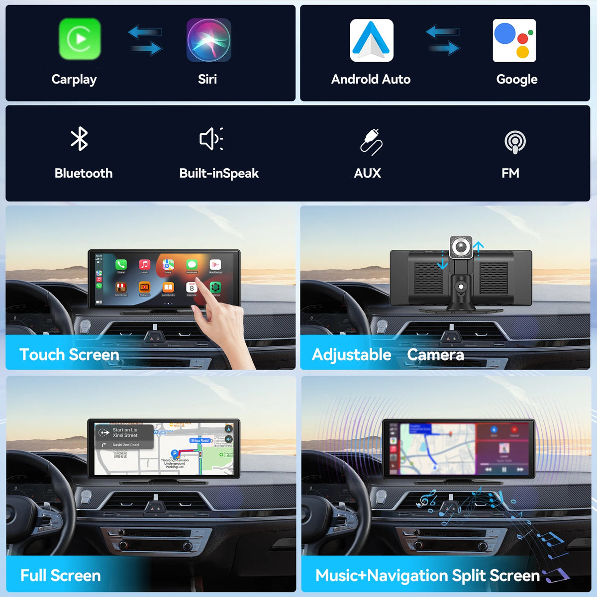 Universal Portable Wireless CarPlay & Android Auto Touchscreen