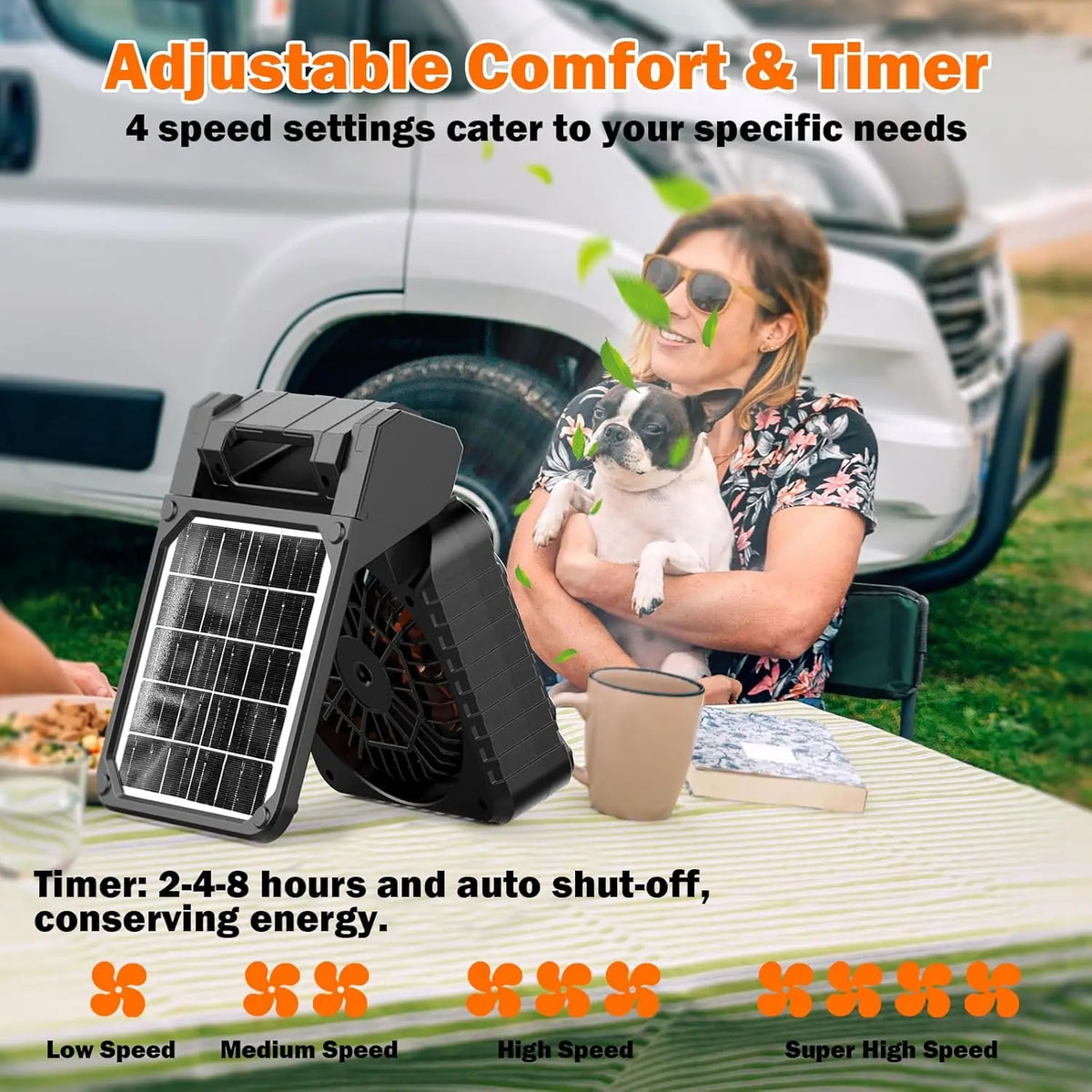 Portable Solar Camping Fan with LED Light