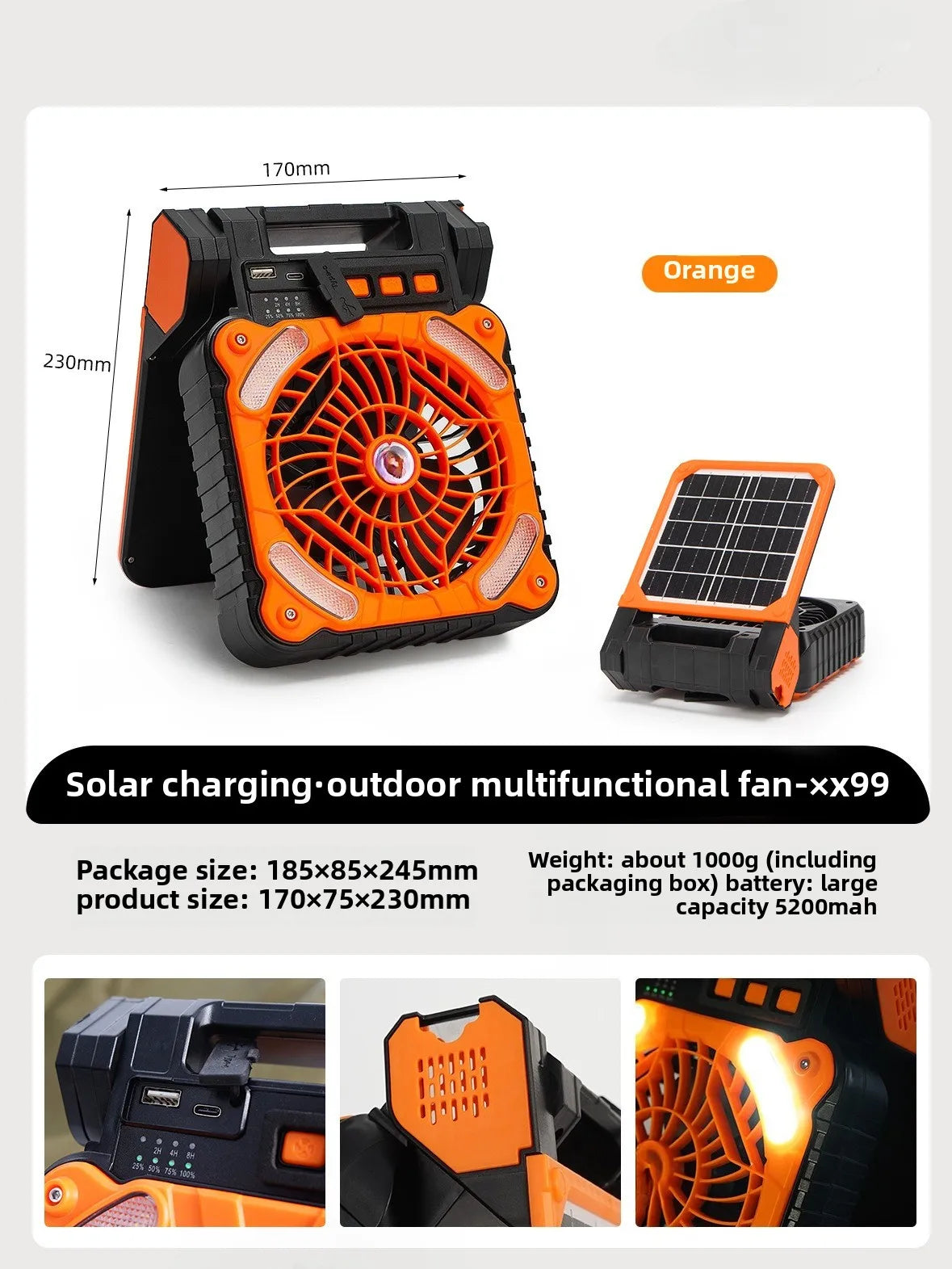 Portable Solar Camping Fan with LED Light
