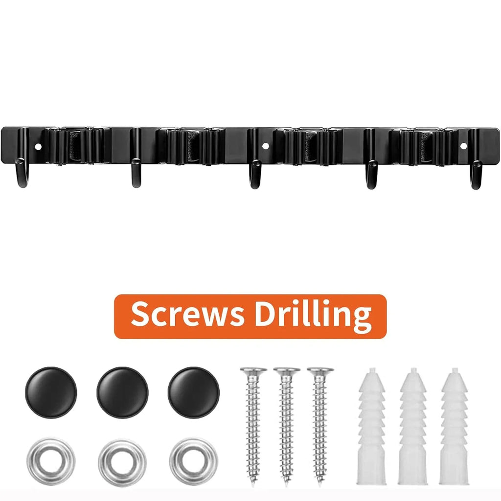 Heavy-Duty Wall-Mounted Tool Rack – 4 Slots & 5 Hooks