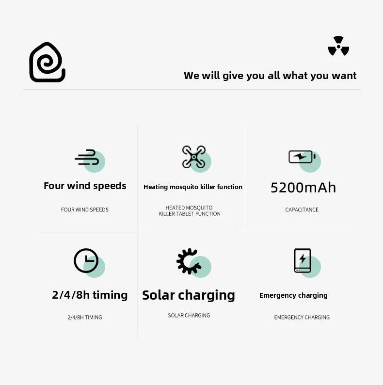 Portable Solar Camping Fan with LED Light