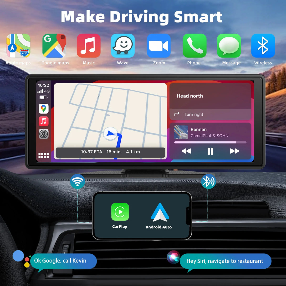 Universal Portable Wireless CarPlay & Android Auto Touchscreen