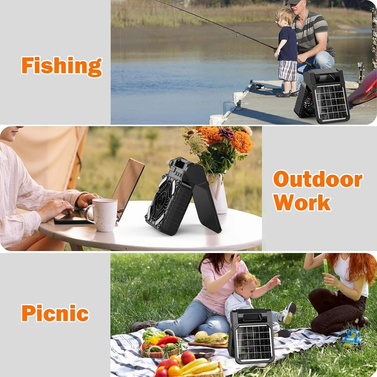 Portable Solar Camping Fan with LED Light