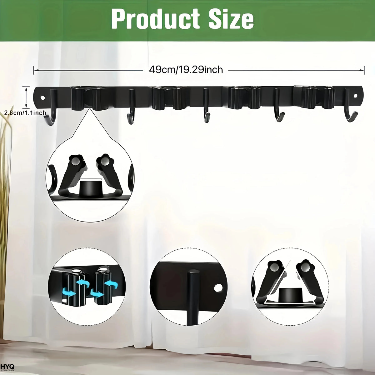 Heavy-Duty Wall-Mounted Tool Rack – 4 Slots & 5 Hooks