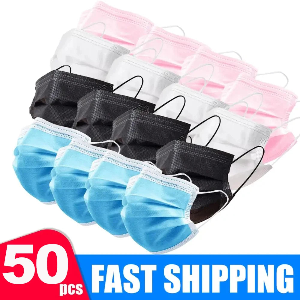 3-Layer Disposable Face Masks – Black