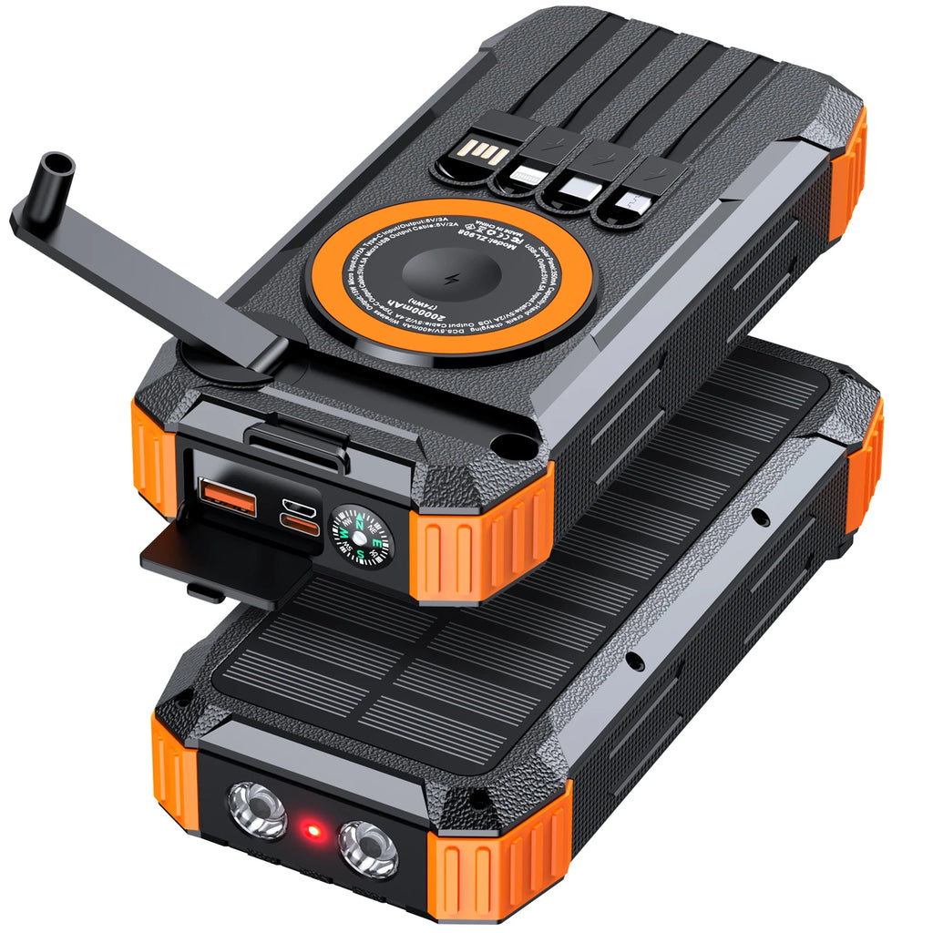 Solar Power Bank with Hand Crank & LED Light