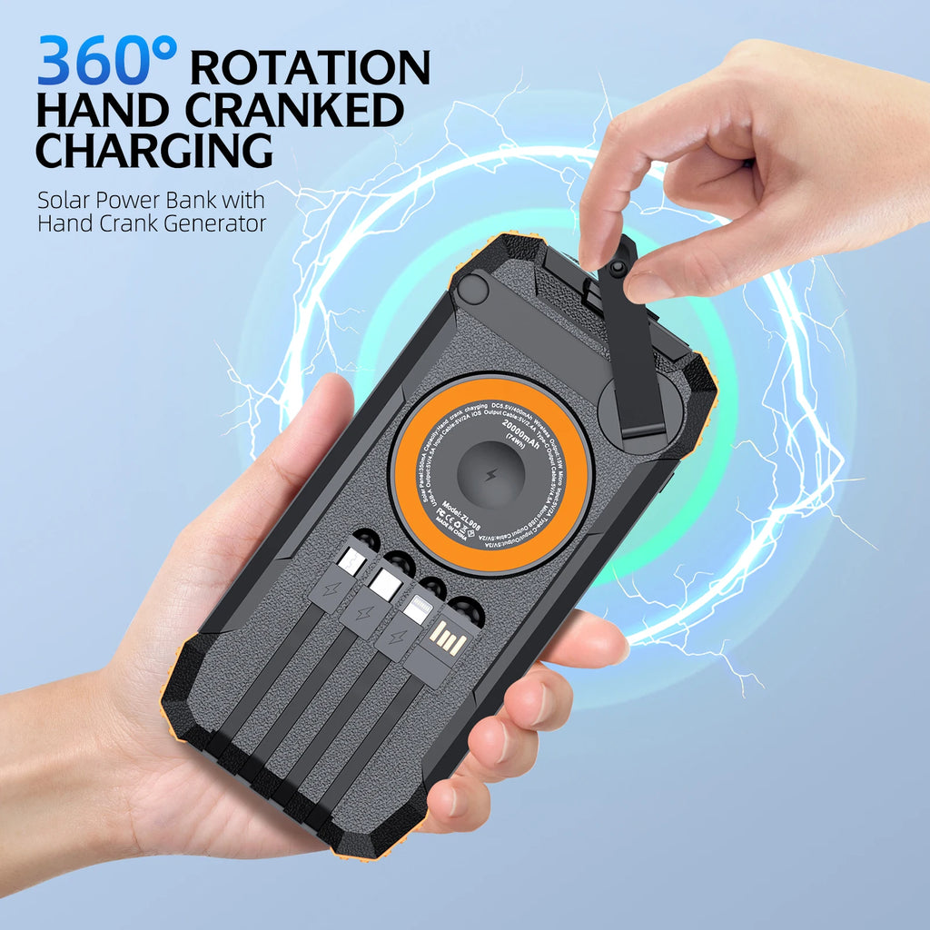 Solar Power Bank with Hand Crank & LED Light
