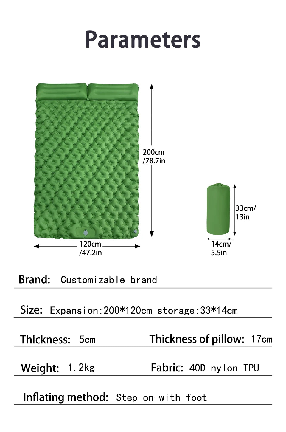 Outdoor Camping Double Inflatable Mattress Extra