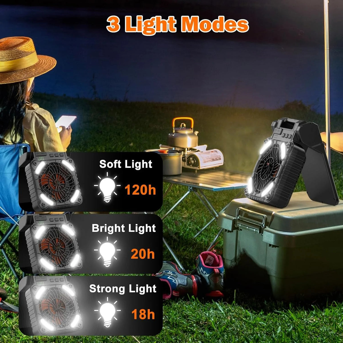 Portable Solar Camping Fan with LED Light
