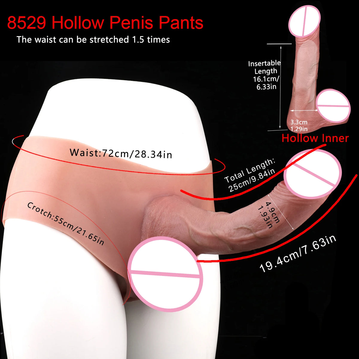 Realistic Silicone Hollow Dildo Pants