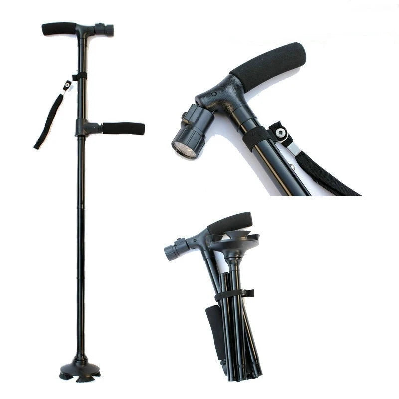 Folding Adjustable Walking Stick with Flashlight