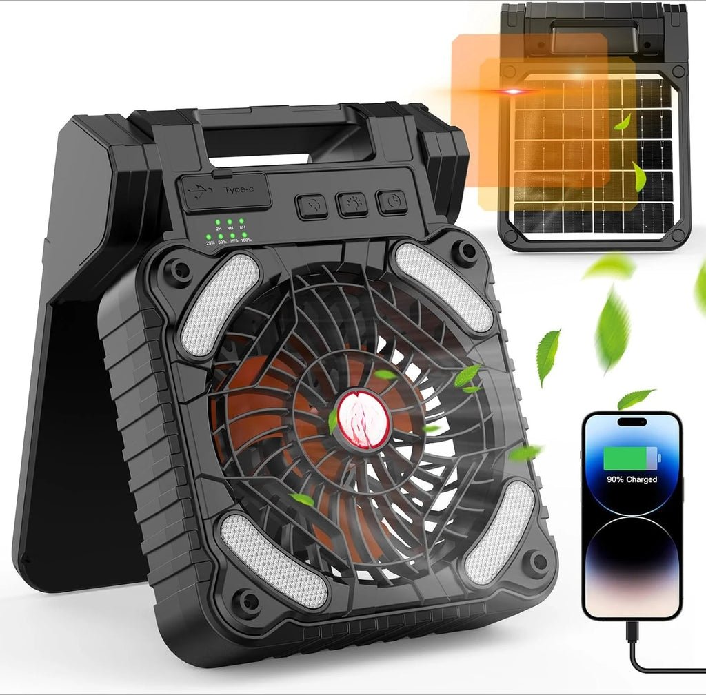 Portable Solar Camping Fan with LED Light