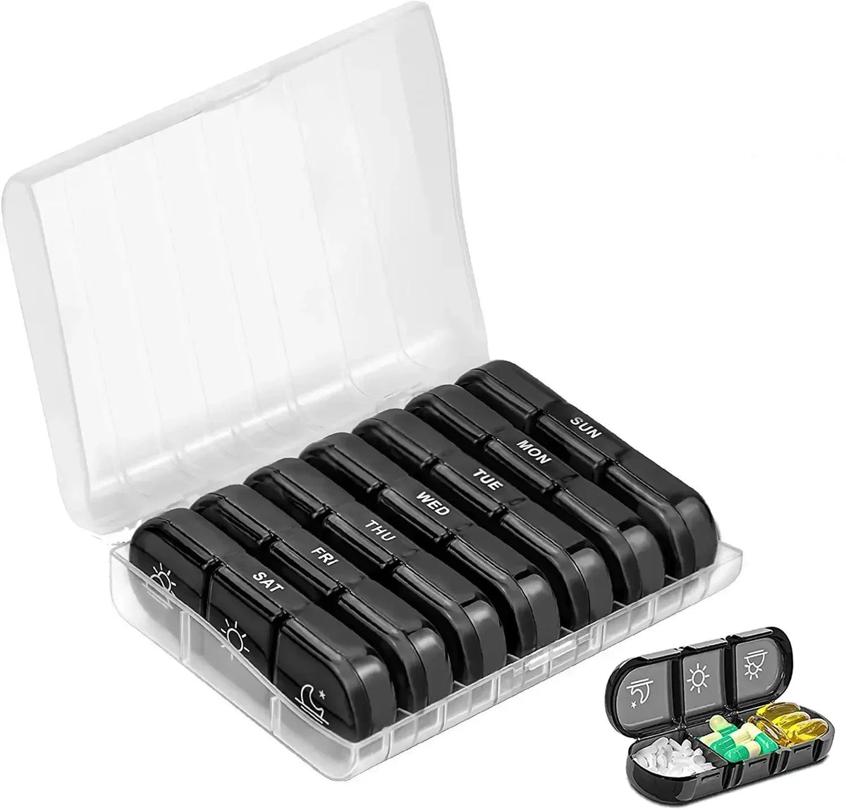 7-Day Weekly Pill Organizer – 21 Compartments