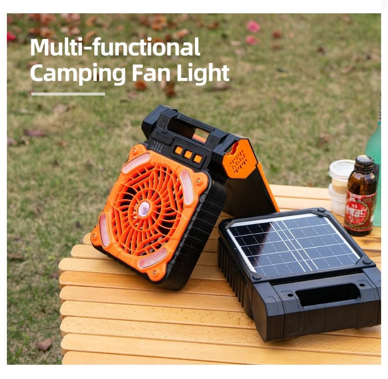 Portable Solar Camping Fan with LED Light