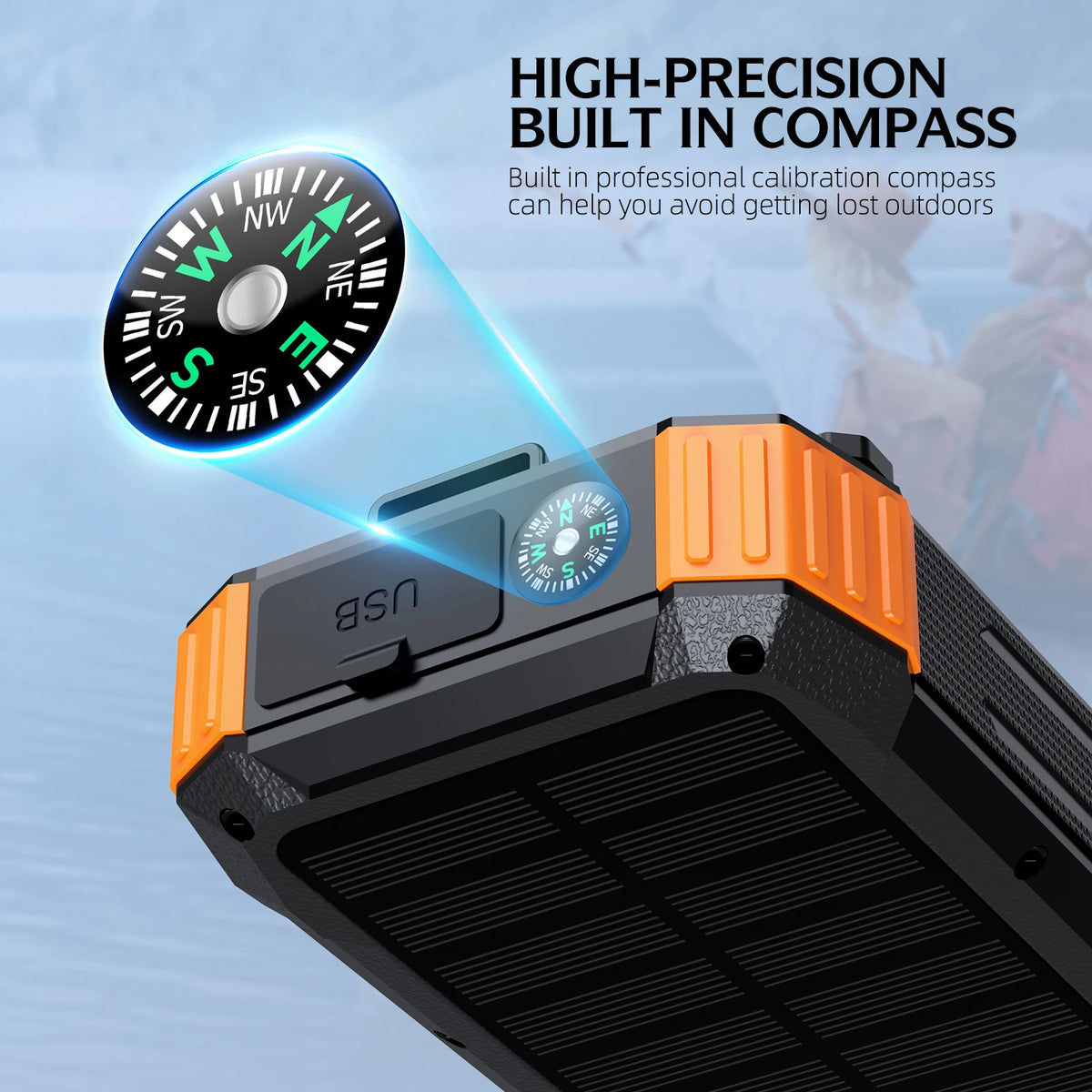 Solar Power Bank with Hand Crank & LED Light